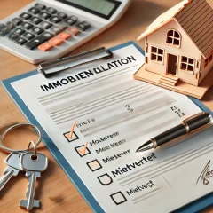 DALL·E 2025-02-18 15.45.39 - A symbolic illustration of property management for apartments and houses. The image features a clipboard with a checklist labeled 'Immobilienverwaltun